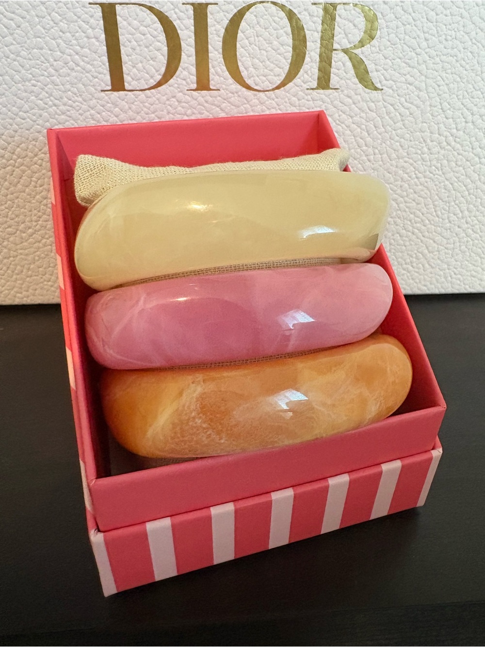 PIPER K NIB Acrylic Bangle Set — Pink, Cream, Tan